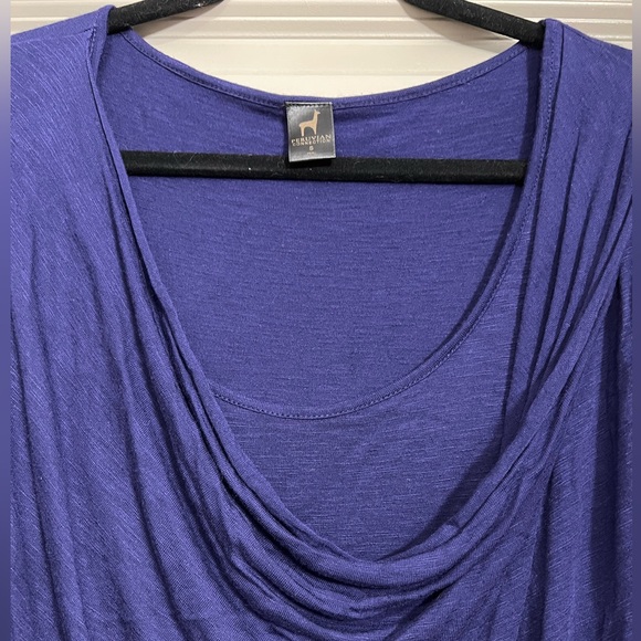 Peruvian Connection Indigo Blue Gathered Neck Sleeveless Tunic Small Linen Blend - Picture 5 of 7